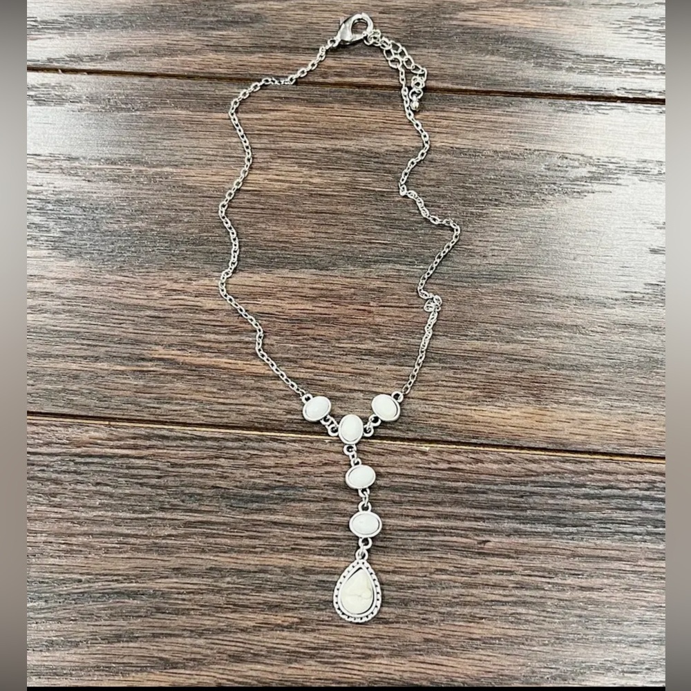 16" White Turquoise Y-Necklace